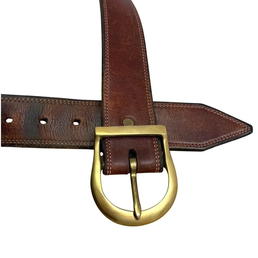 VTG North‎ & Judd Anchor Brand Brass Buckle Western Belt 38 Leather Patina 70s